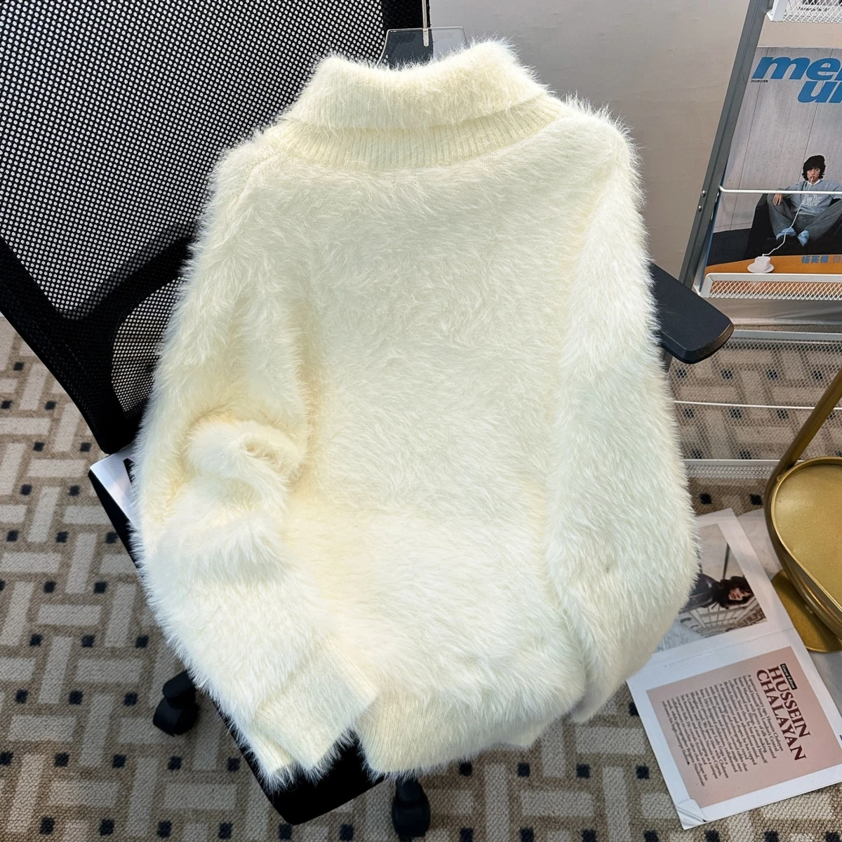 

Осень-зима, мужской вязаный свитер на меху, свободный крой, теплый воротник, повседневный, универсальный, модный, из смеси полиэстера, Long Sve