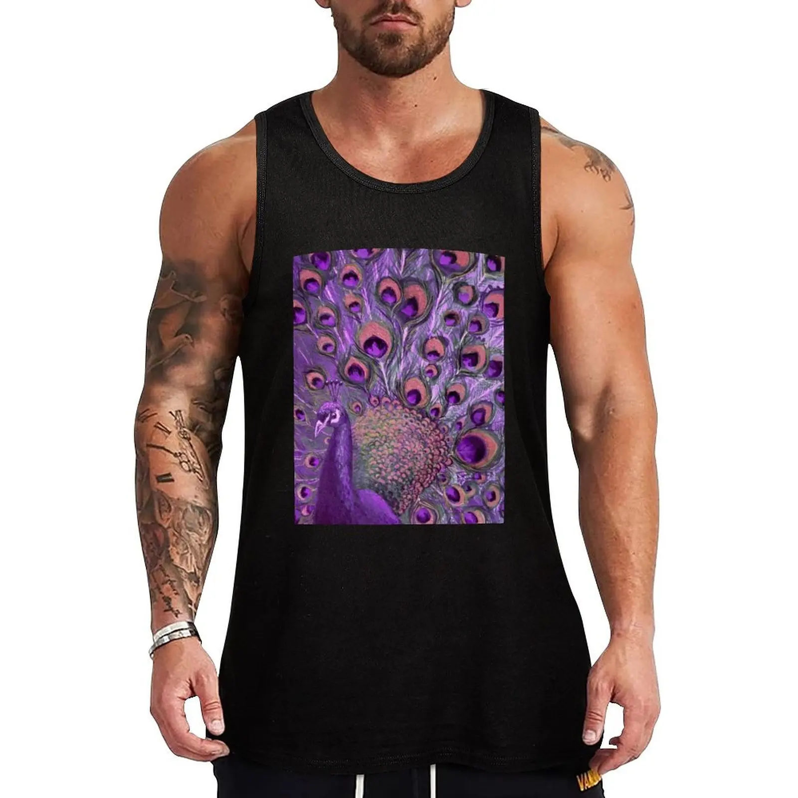 Purple Peacock Full Glory Tank Top Beach Casual Tank Top Loose Fit Sleeveless Summer