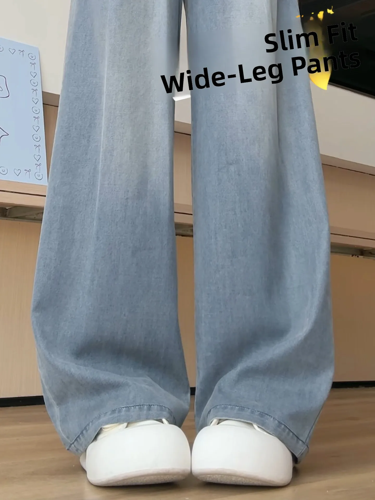 

Summer Thin Wide Leg Jeans Women's Loose Fit High Waist Ice Silk Straight Cut Slimming High Waist Denim Pants