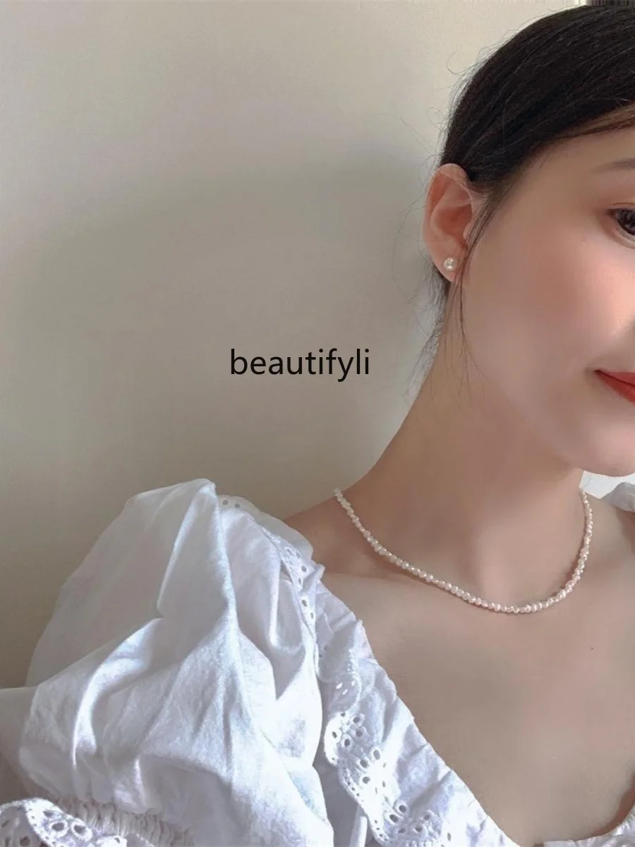 New small mini irregular natural pearl necklace high temperament design retro collarbone chain