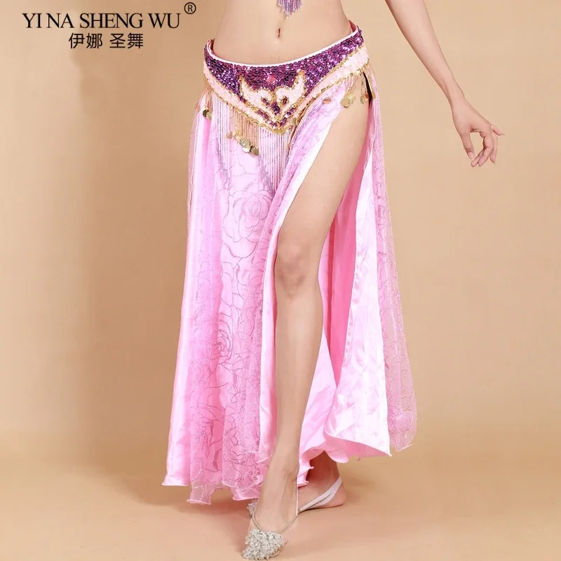 Frauen Bauchtanz Kostüm Lange Sexy Rock Side Split Pailletten Rock Orientalischen Tanz Leistung Kleidung Kleid Bühne Tänzerin Neue
