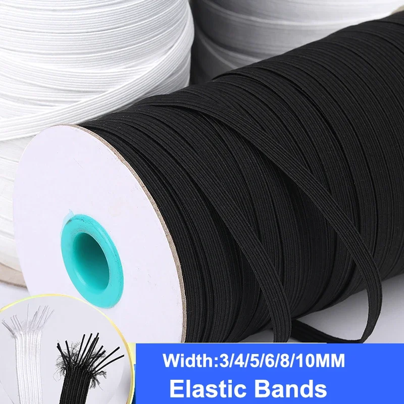 10M Elastic Bands Elastic Rope 3/4/5/6/8/10mm Elastic Cord Heavy Stretch Band Soft Fabric Elasticity Knit Band DIY Crafts Sewing