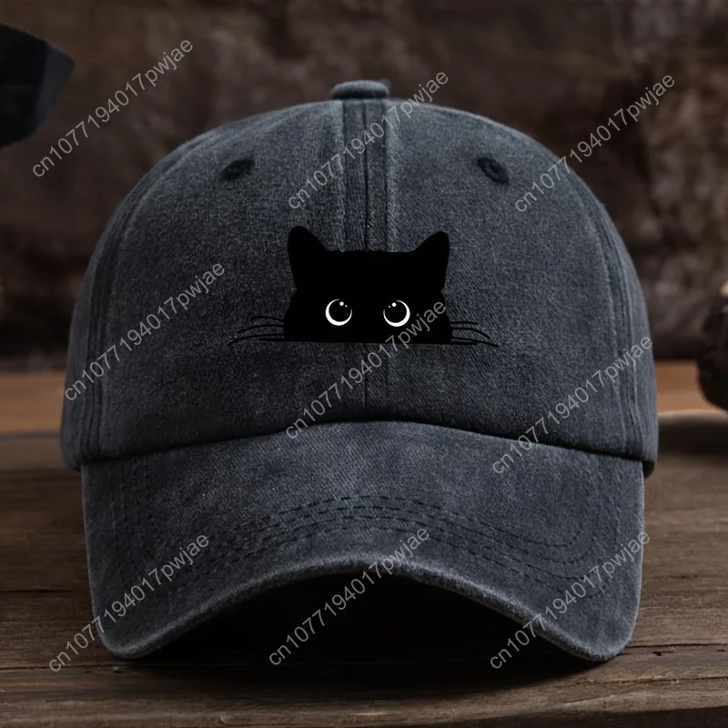 Verstelbare baseballpet met schattige kattenprint voor heren en dames, vrijetijdskleding voor buitenreizen, zonwerende eendenbekpet