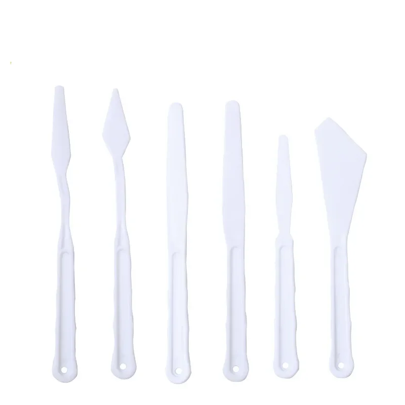 أدوات الرسم الزيتي: 6 قطع/مجموعة سكاكين الرسم الزيتي، ملعقة، سكين اللوحة، سكين الخلط، مكشطة للحرف الفنية