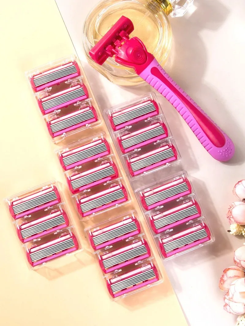 1 مقبض + 18 شفرات/ ماكينة حلاقة يدوية للنساء مكونة من 6 طبقات من الفولاذ المقاوم للصدأ لإزالة الشعر شفرات حلاقة قابلة للاستبدال #5