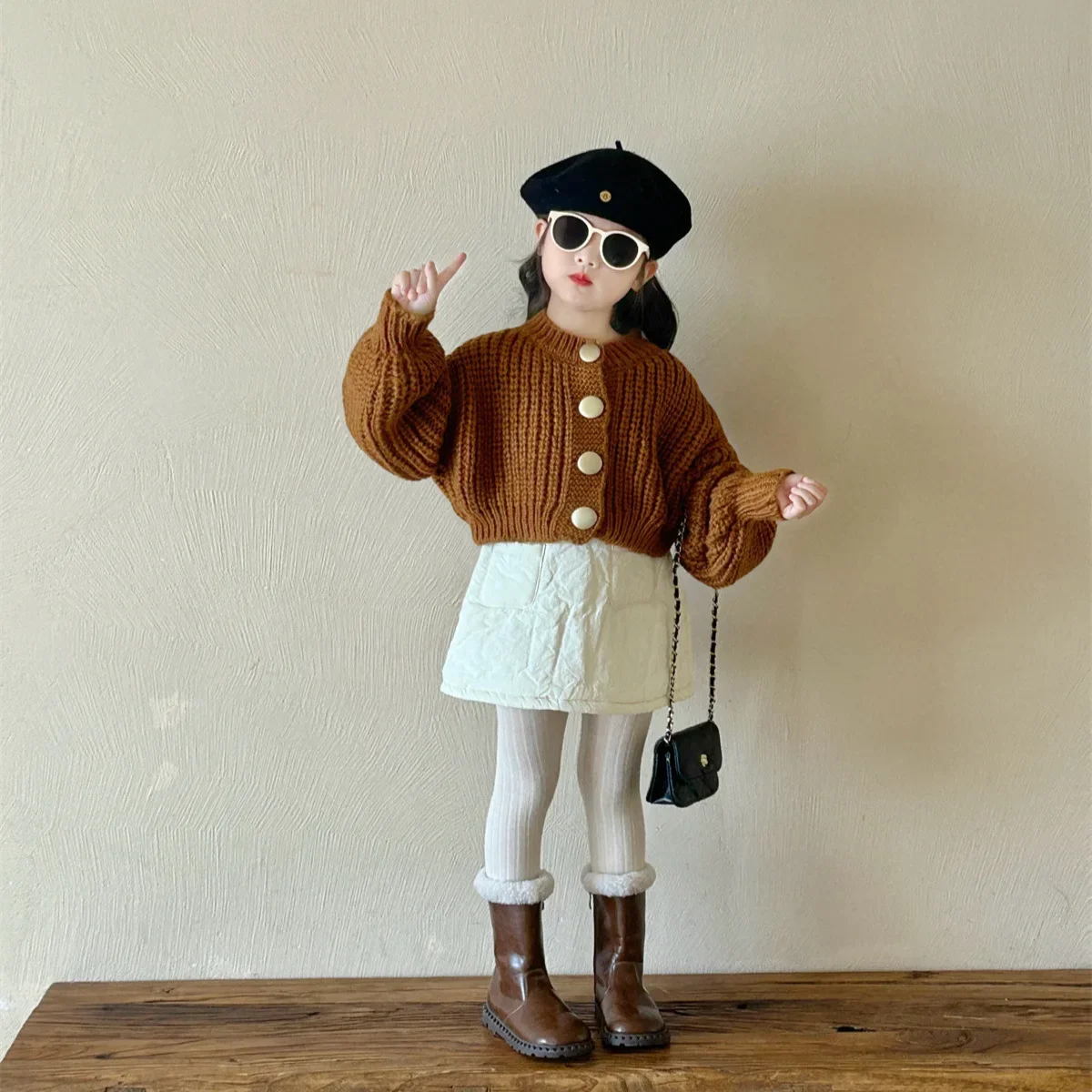 Girls Skirts 2024 Winter New Childrens Wear Korean Style Girls Baby Foreign Style Thickened Cotton Skirt Casual Simple Daily