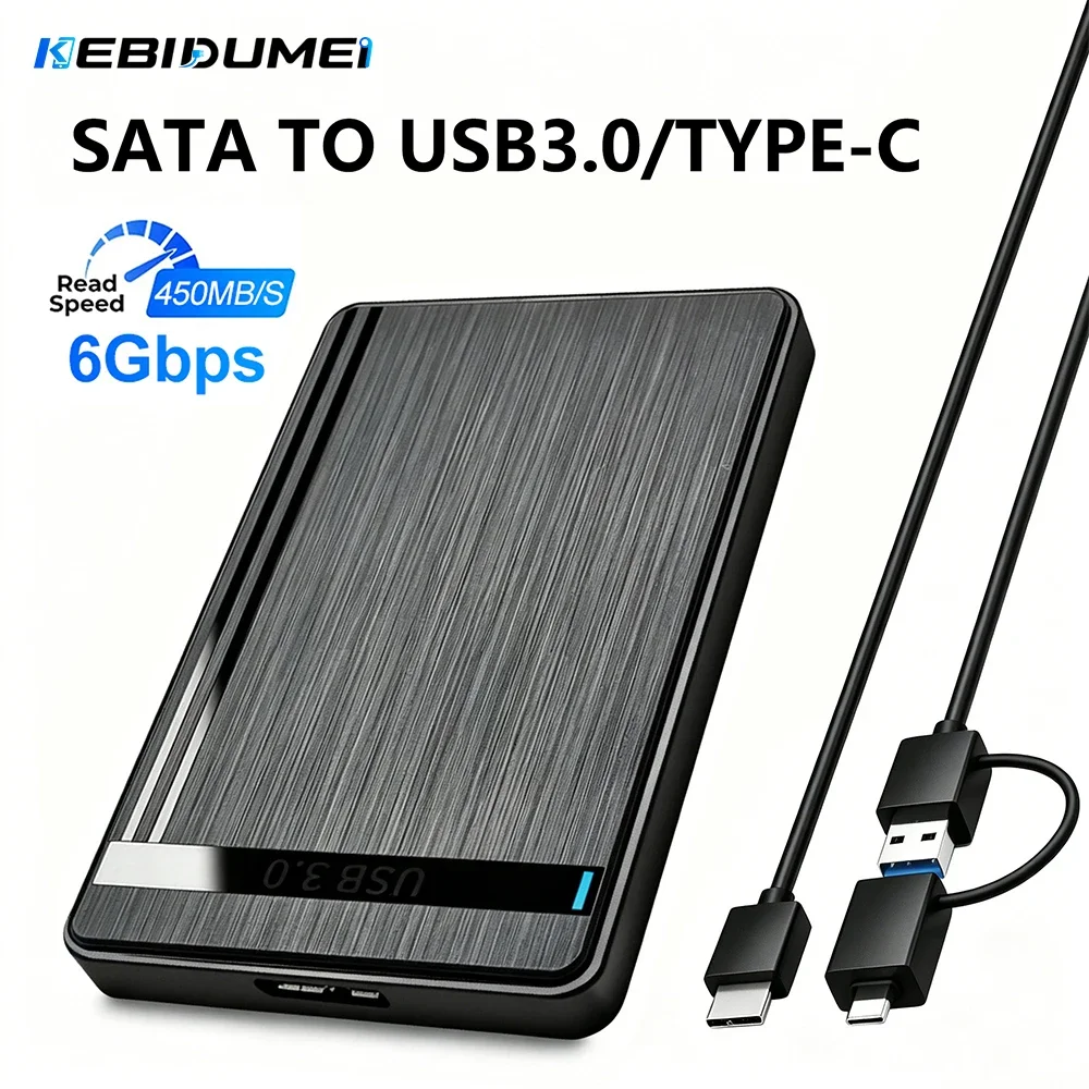 Kebidumei Type-C External Hard Drive Case SATA to USB3.1 HDD Enclosure for 2.5'' HDD SSD 5Gbps Speed Support UASP for PC Laptop