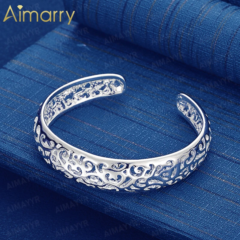925 Sterling Silver Vintage Hollowed Out Curly Grass Pattern Bracelet for Women's Parties High-quality Fashion Jewelry