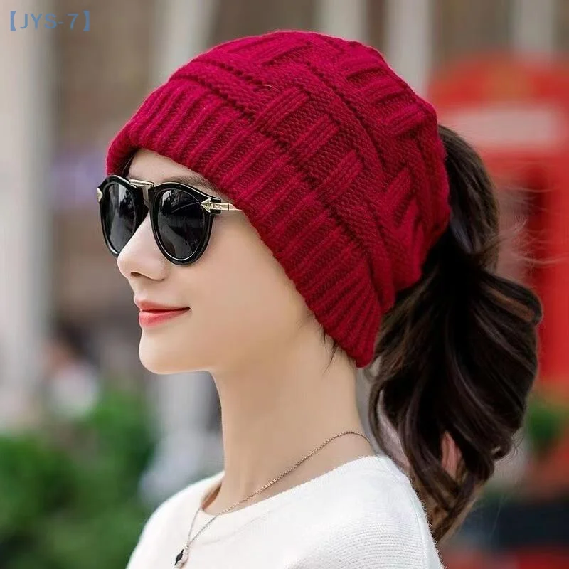 【JYS-7】1PC Cap Top Open Beanie Knit Hat For Women Suitable Ponytails High Elasticity Warm Winter Fashion Outdoor Sports Hat