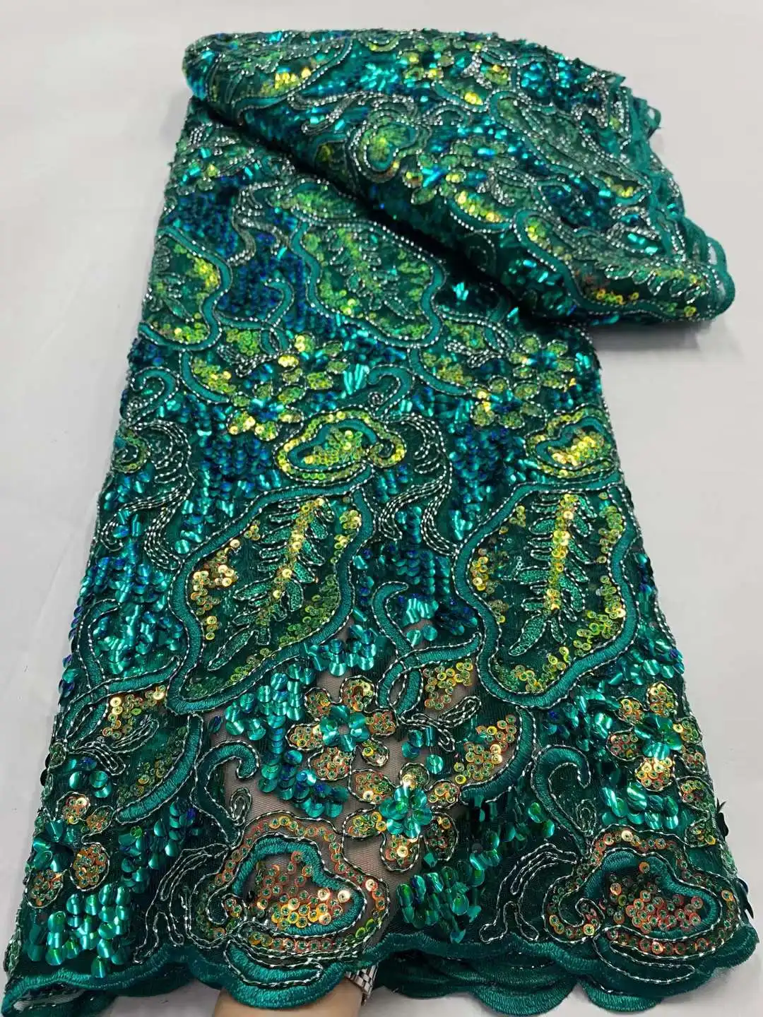 

African Lace Fabric With Sequins 2024 High Quality Lace Nigerian Embroidery Lace Fabrics For Wedding Sewing Dp