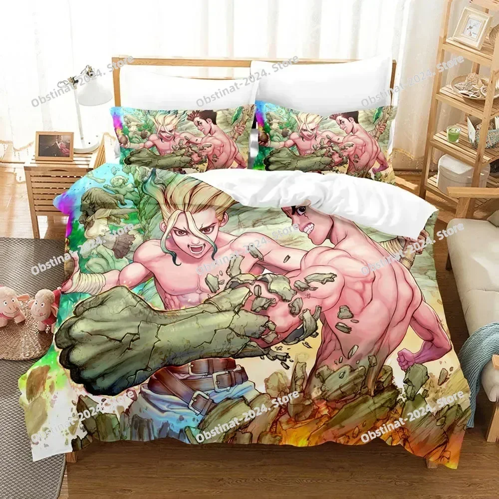 2025 Dr.Stone Senku 3D Printing Comforter Bedding Set,Duvet Cover Bed Set Quilt Cover Pillowcase,King Queen Size Bedding Set Kid