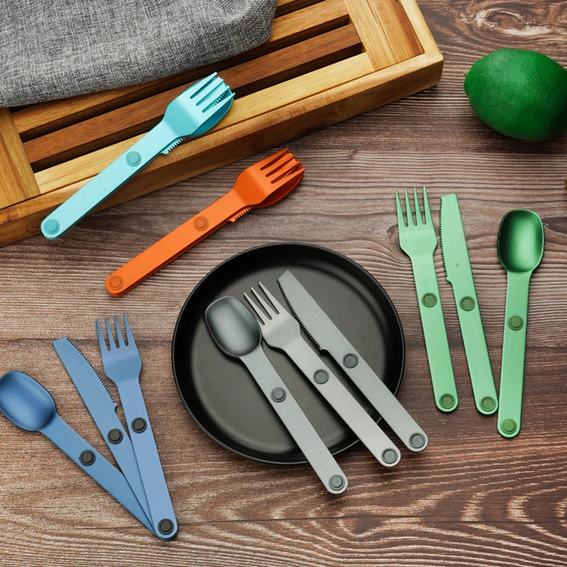 3 pçs talheres magnéticos colher de acampamento garfo faca, utensílios portáteis de piquenique de viagem, ferramentas de alimentação ao ar livre de alumínio leve