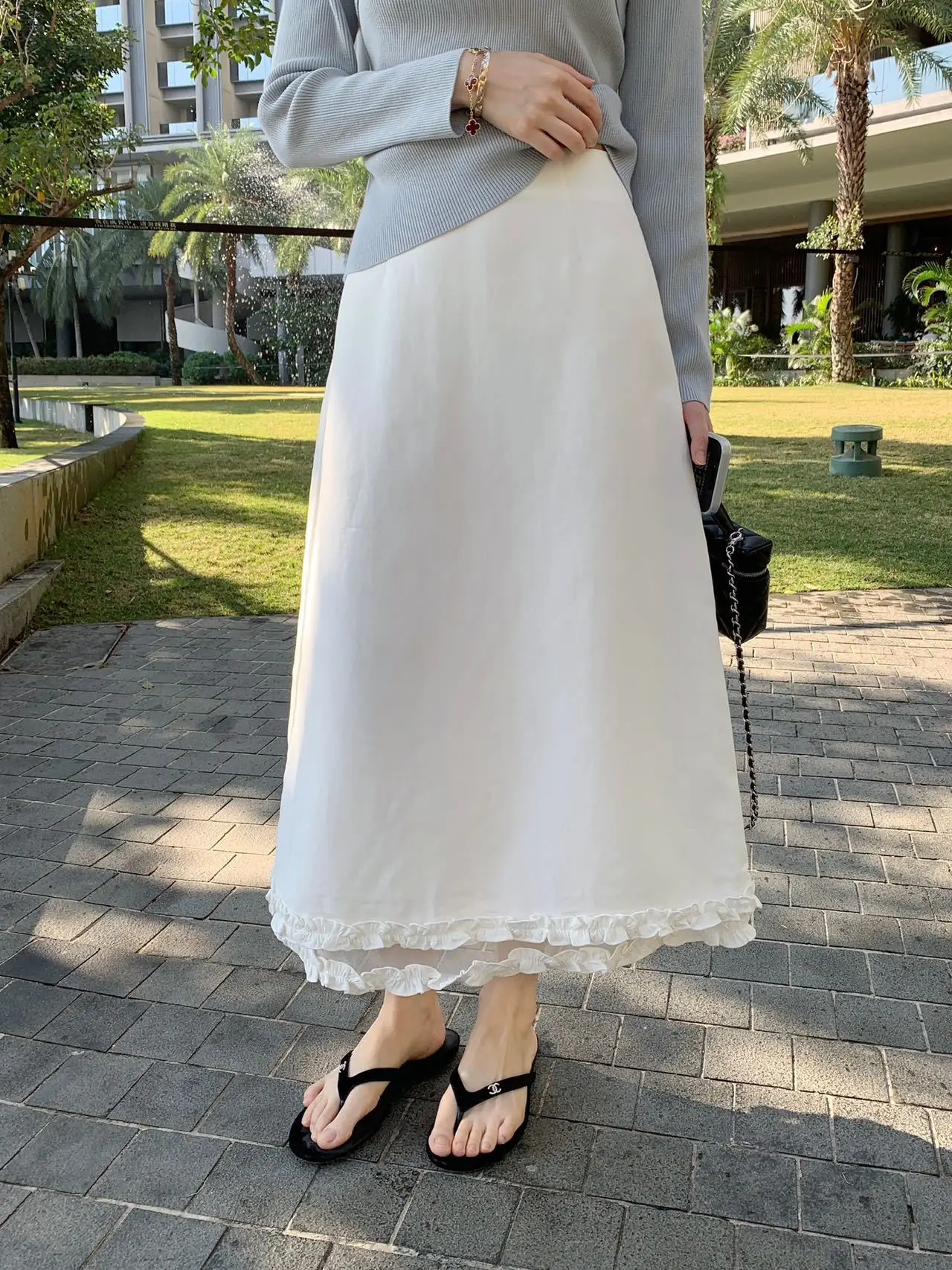 

Юбка Lilian Commute Long F с рюшами, элегантная, с высокой талией, А-силуэт, женская, модная, весенняя, из других тканей