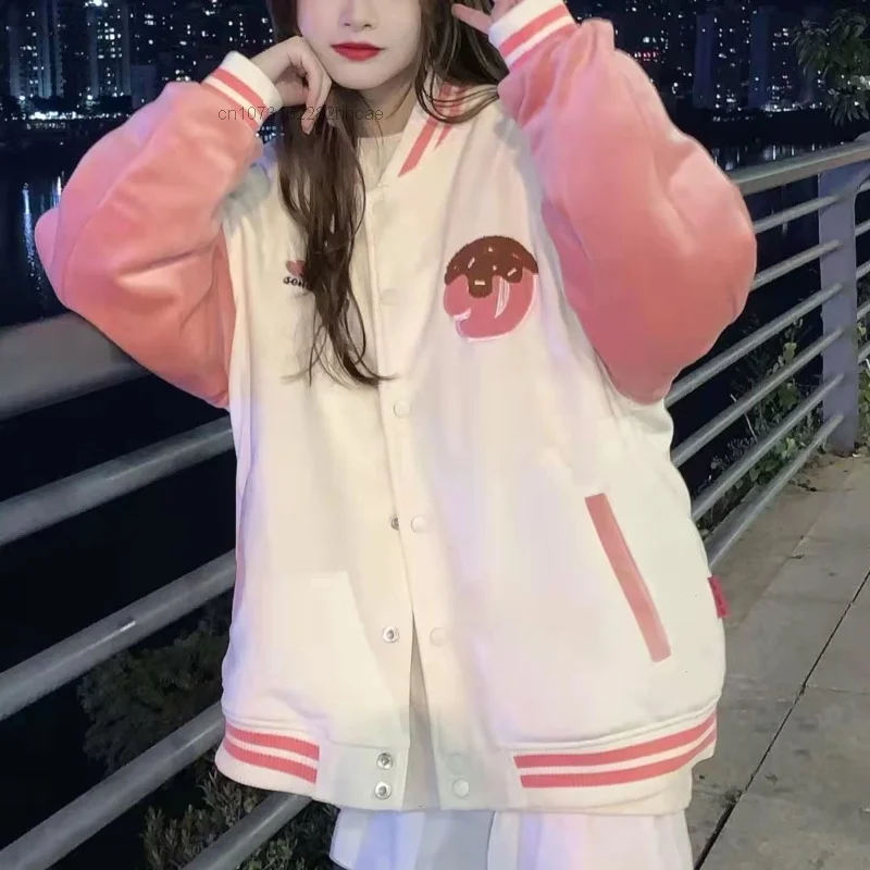 Sanrio Hello Kitty Velvet Fabric Baseball Bomber Jacket Korean Autumn Winter Clothes Jacket Outerwears Trench 2000s Cute Hoodie