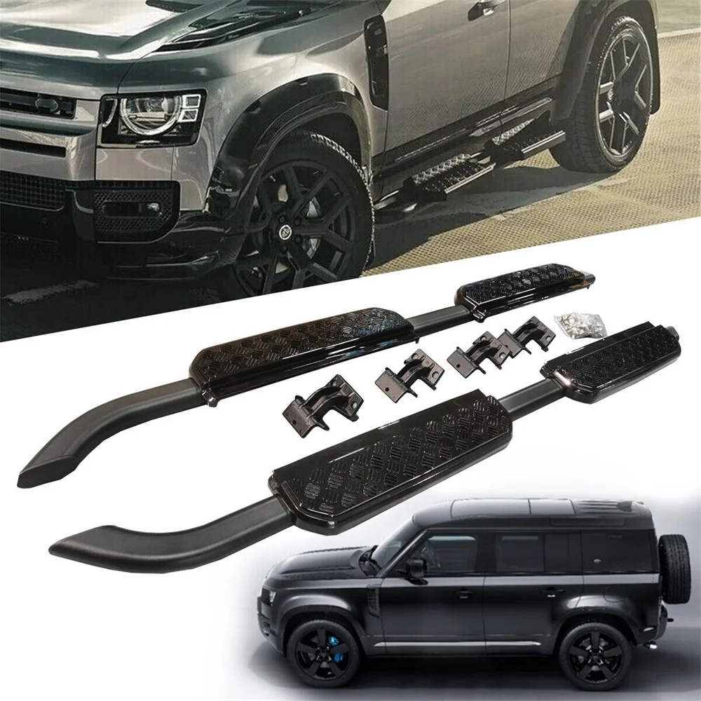 

2Pcs Aluminum Gloss Side Step Running Board Nerf Bar For Land Rover LR Defender 110 4D 2020-2023