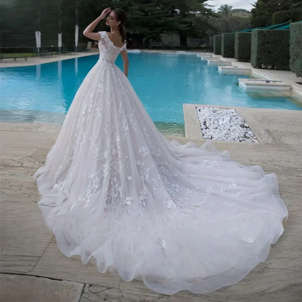 

Customized Off The Shoulder A Line Lace Wedding Dresses For Women 2025 New Elegant Appliques Bride Dress Bridal Gown Plus Size