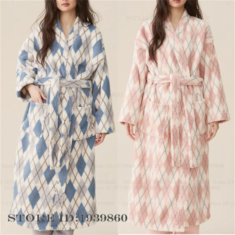 

Thicken Warm Coral Fleece Long Robe Women Cartoon Sleepwear Bathrobe Autumn Winter New Nightwear Home Dress Loose Flannel Pajama