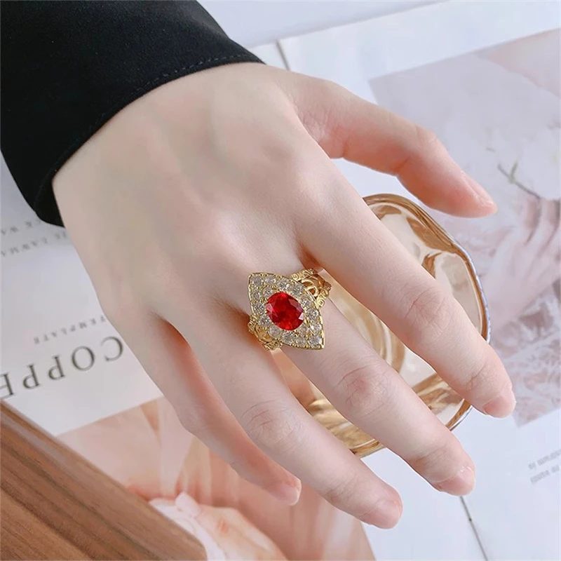 Classic Fashion Horse Eye Zircon Adjustable Ring Women Bridal Wedding Engagement Ring Stainless Steel Jewelry Accessories Gift