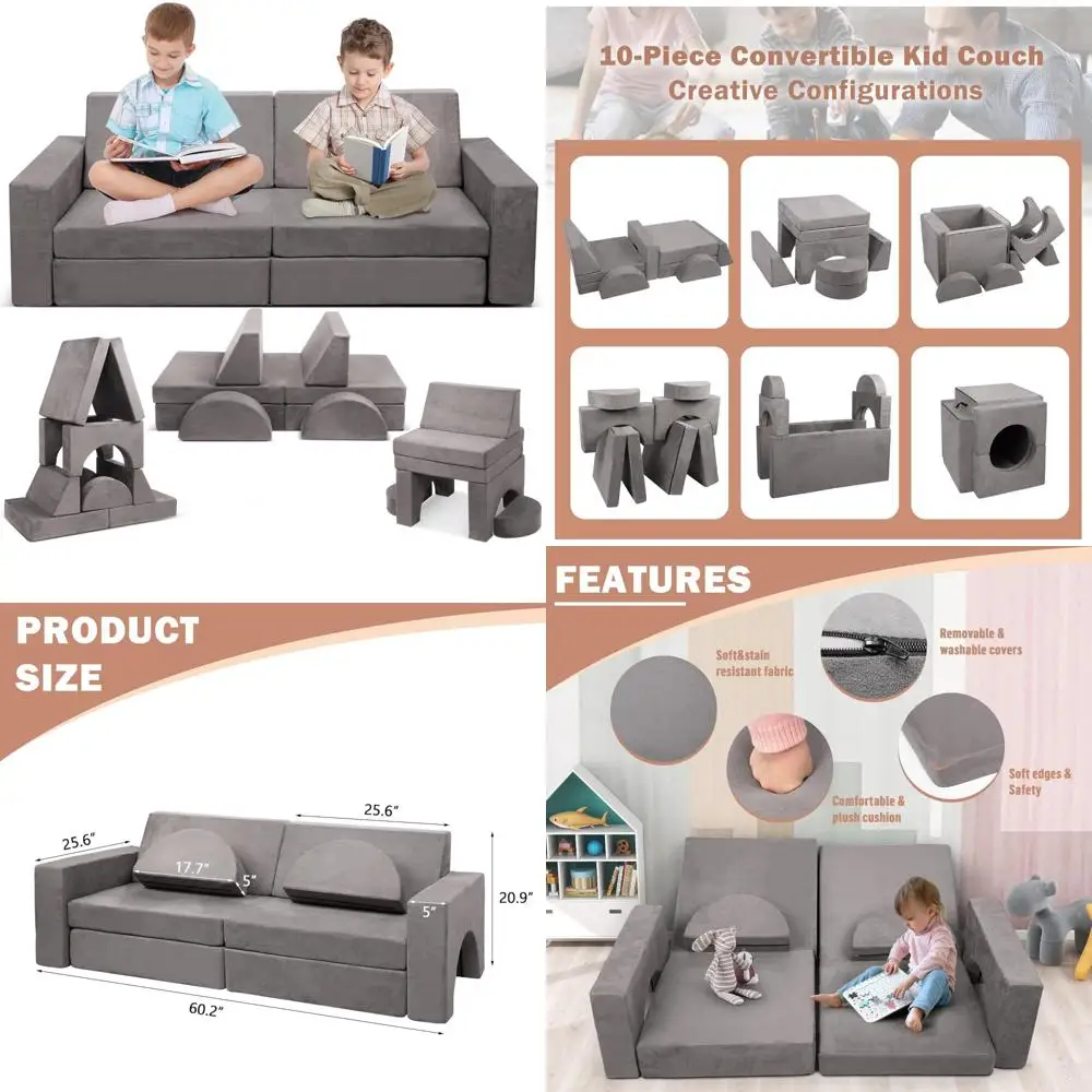 어린이 모듈형 놀이 소파 세트, 아이들의 창의적인 놀이방을 위한 10피스 상상력 가구