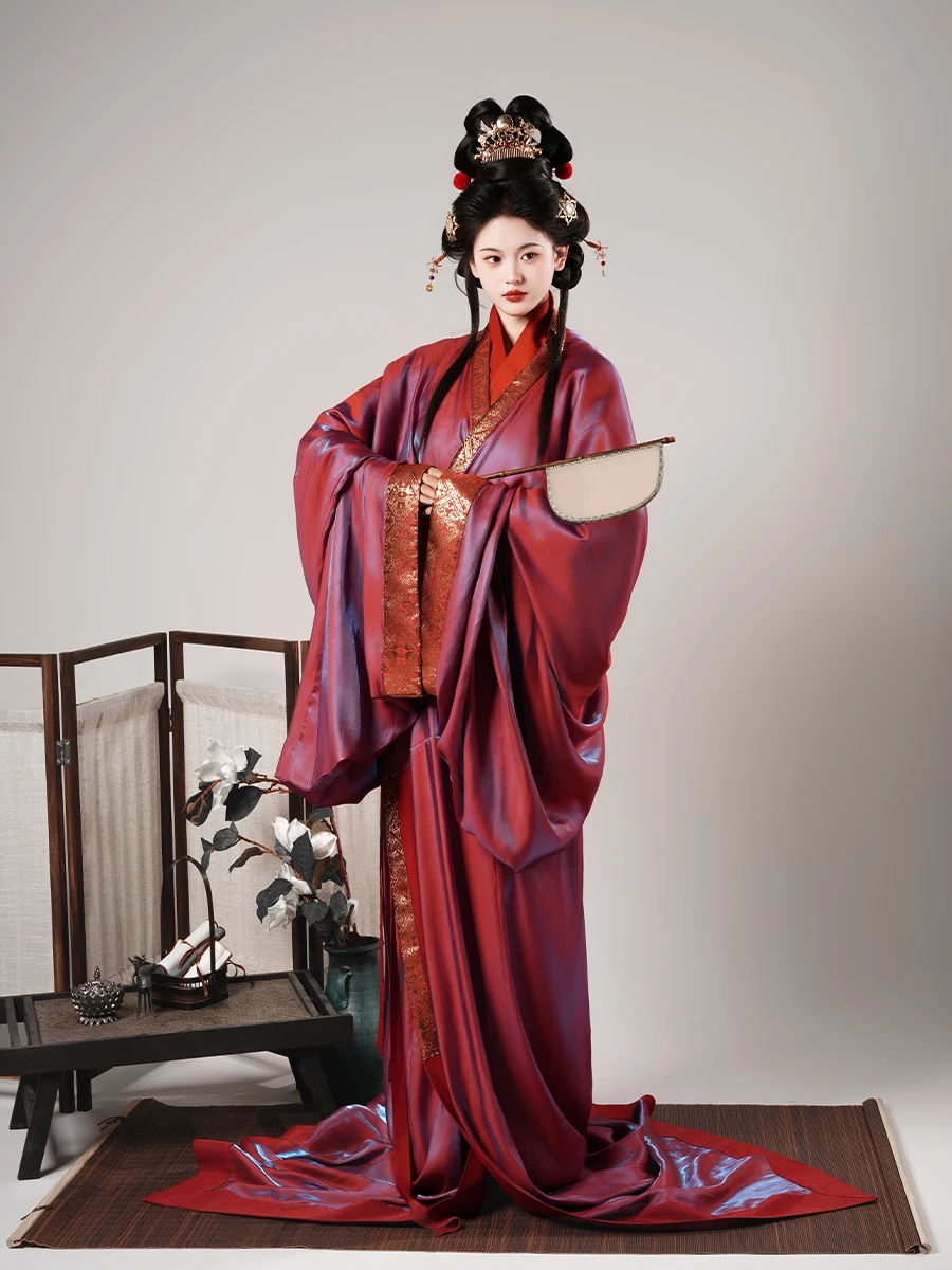 Hanfu Warring States Robe Restoration Red and Green Brocade Double Layer Daily Spring, Autumn and Winter Immortal Qi on the