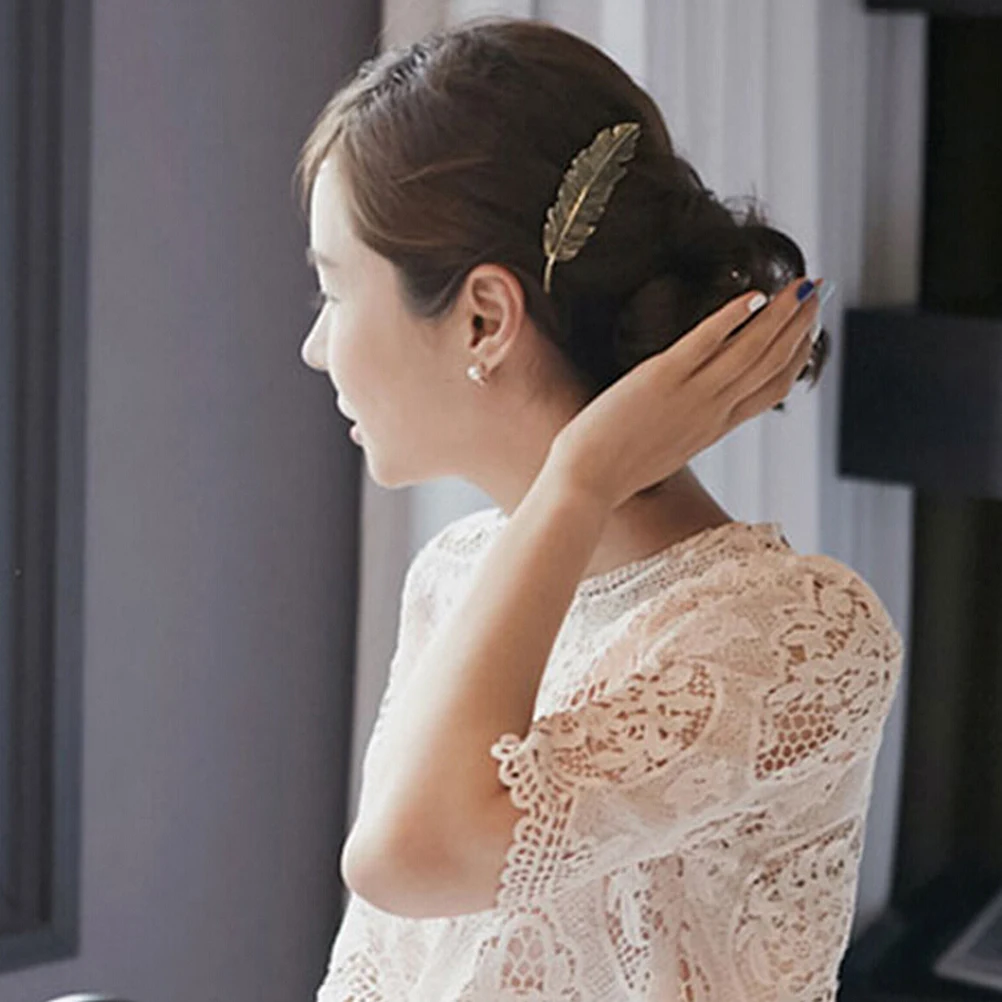 

3pcs Alloy Spring Clip Leaf Shaped Hair Pin For Women Portable Hairstyle Tool Party Wedding Event Leaf Hair