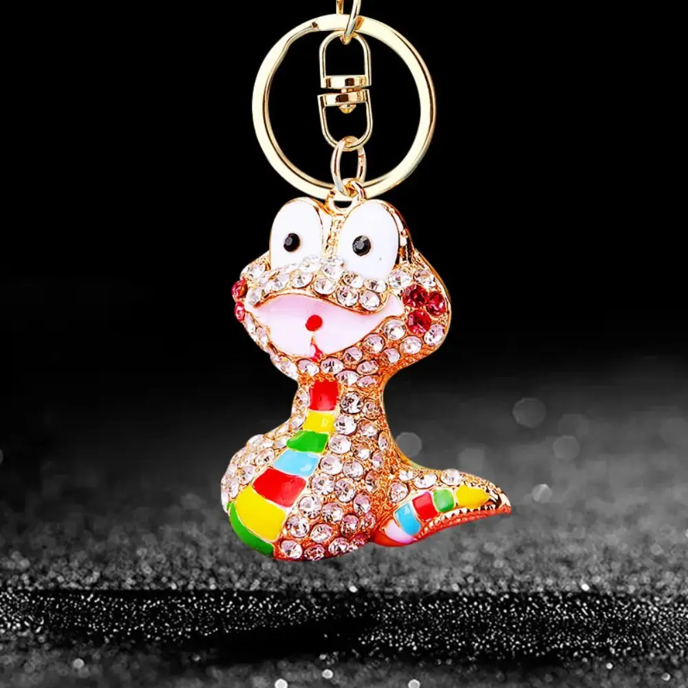 Fortune Rhinestone Snake Keychain Colorful Exquisite Women's Bag Pendant Chinese Style Collection Zodiac Snake Year Key Ring