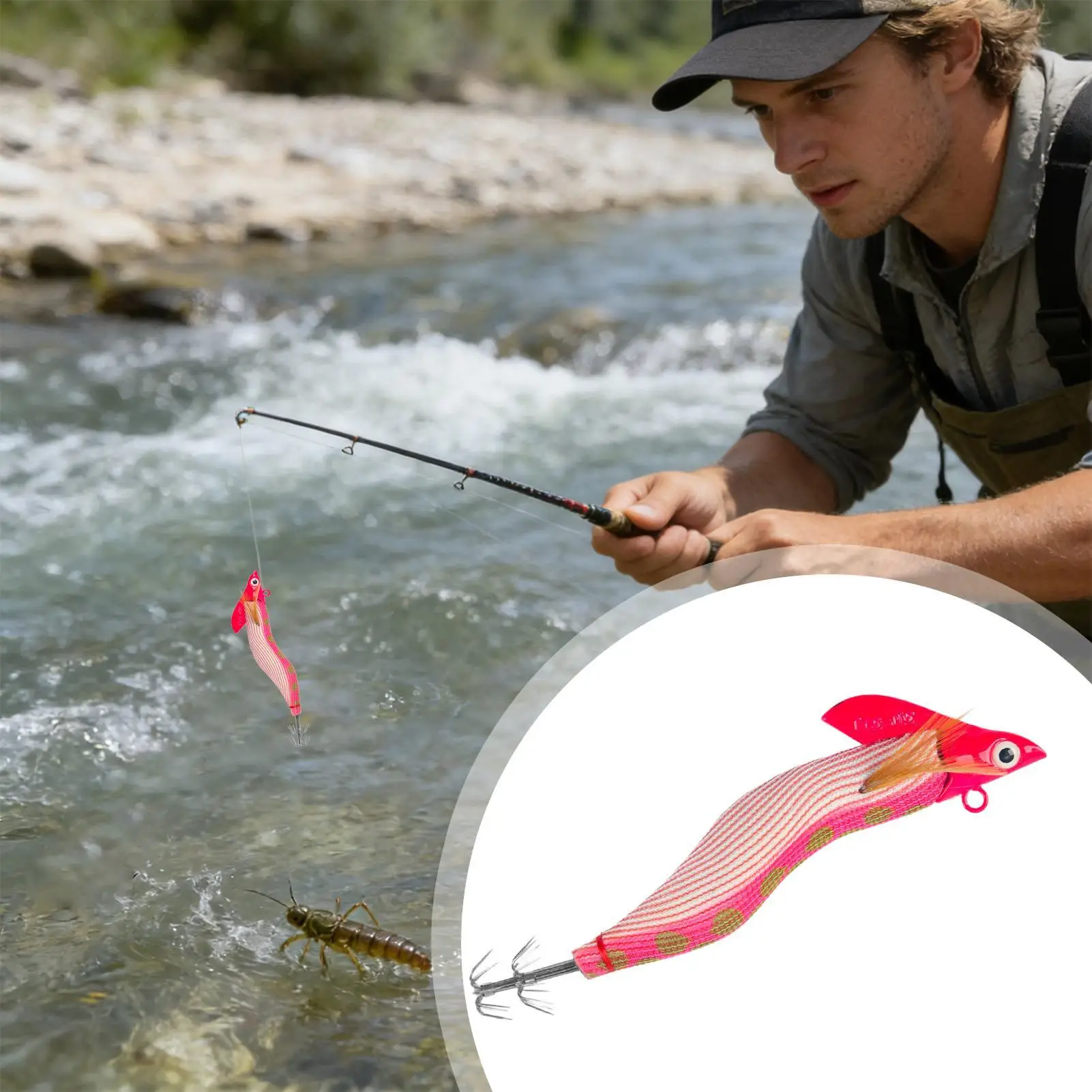 

1PC Squid Hook Wooden Shrimp Lure Luminescent Deep water jet fast sinking squid hook Bait Lead head counterweight Lures