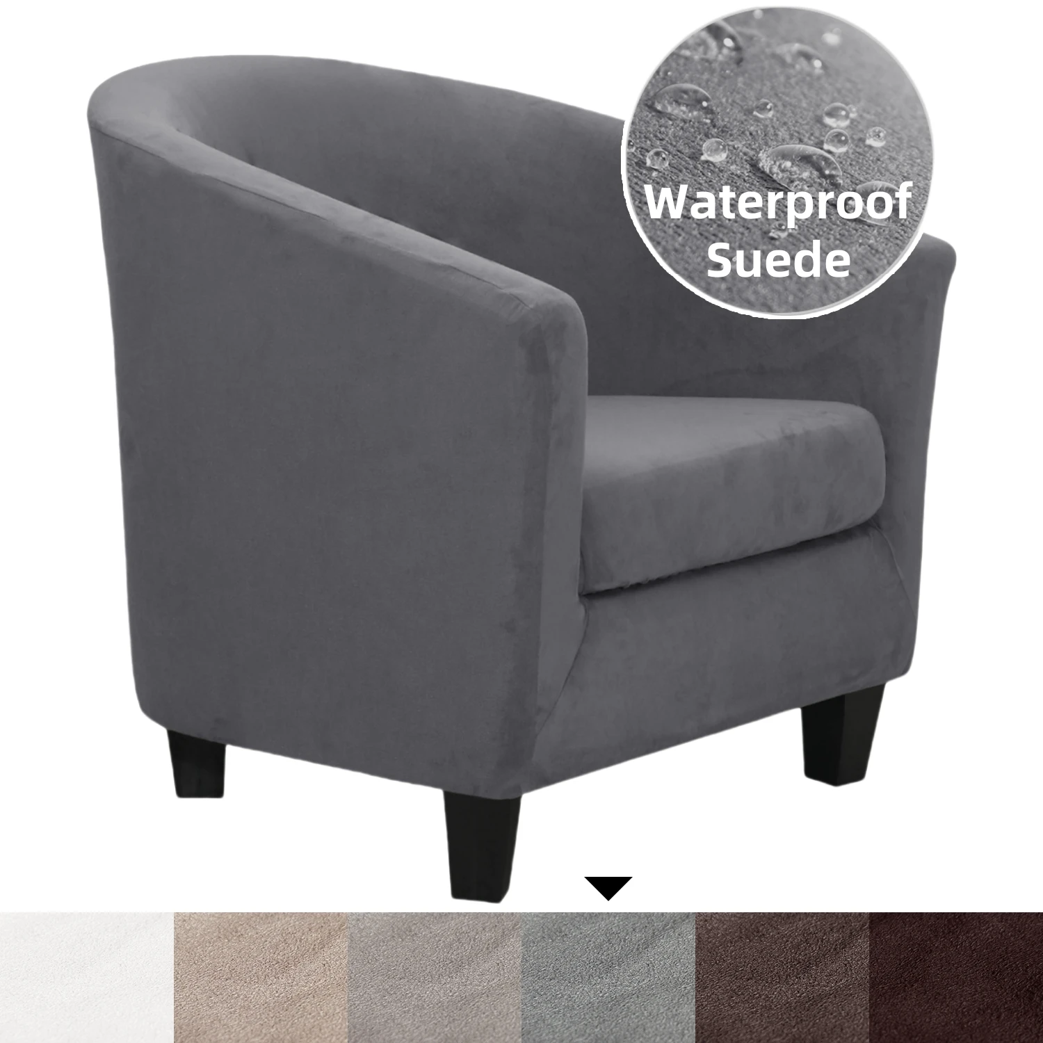 

Waterproof Tub Chair Cover Suede Leather Fabric Stretch Club Chair Cover Slip Cover Washable Single Sofa Couch Protector