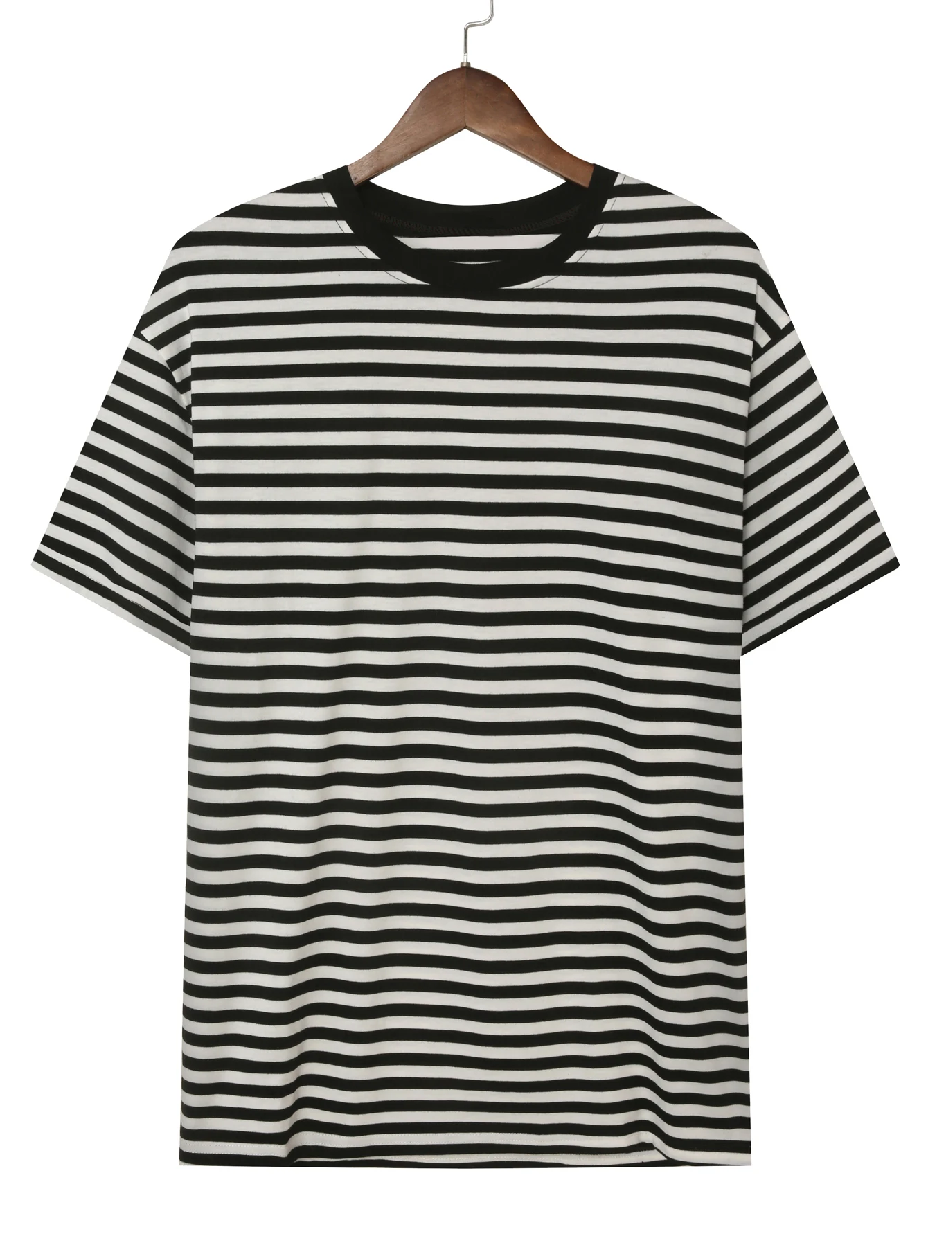 Fashionable elastic summer striped men\'s short sleeved T-shirt for men