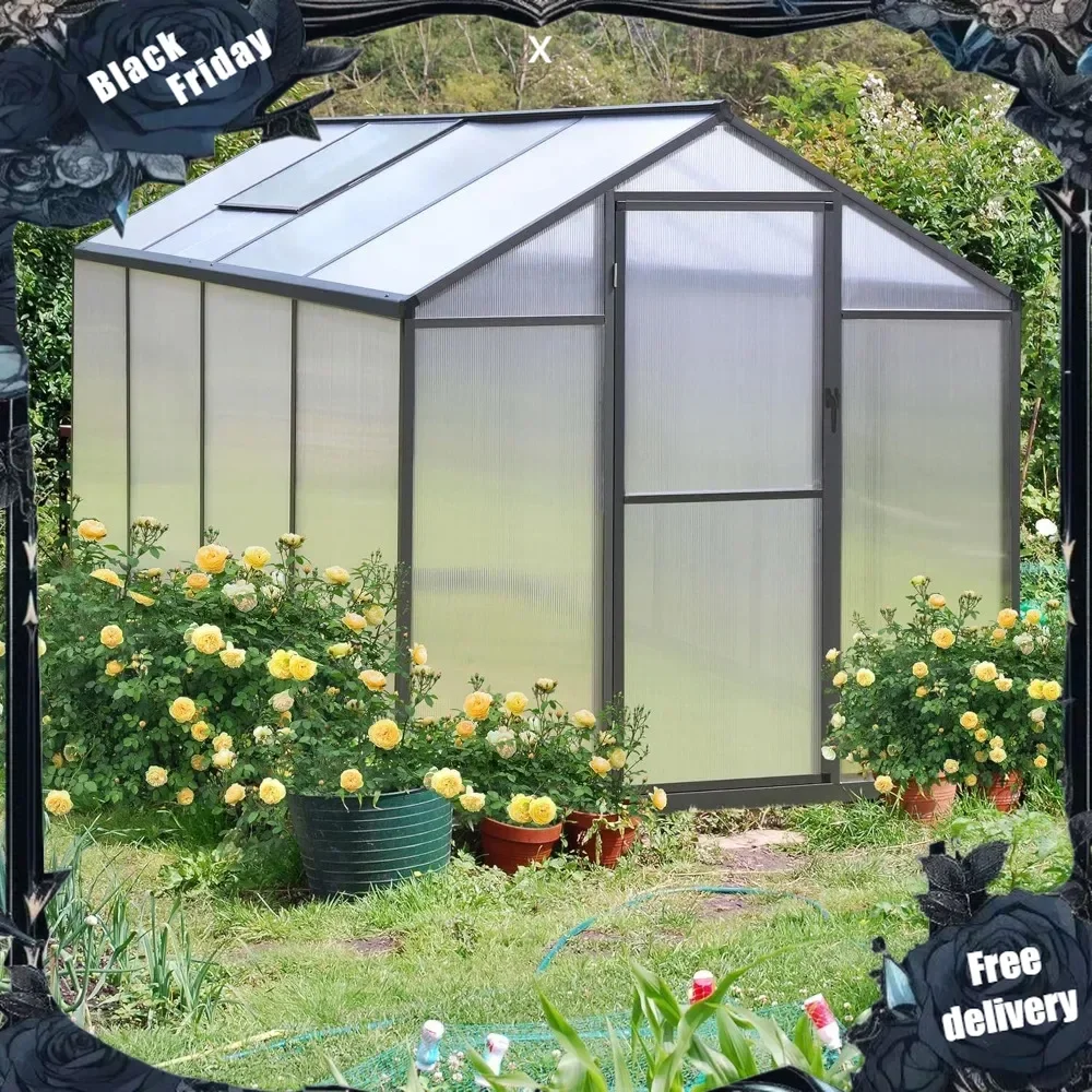 

8'x6' Heavy-Duty Polycarbonate Aluminum Greenhouse Kit with Door and Adjustable Roof Vent for Outdoor