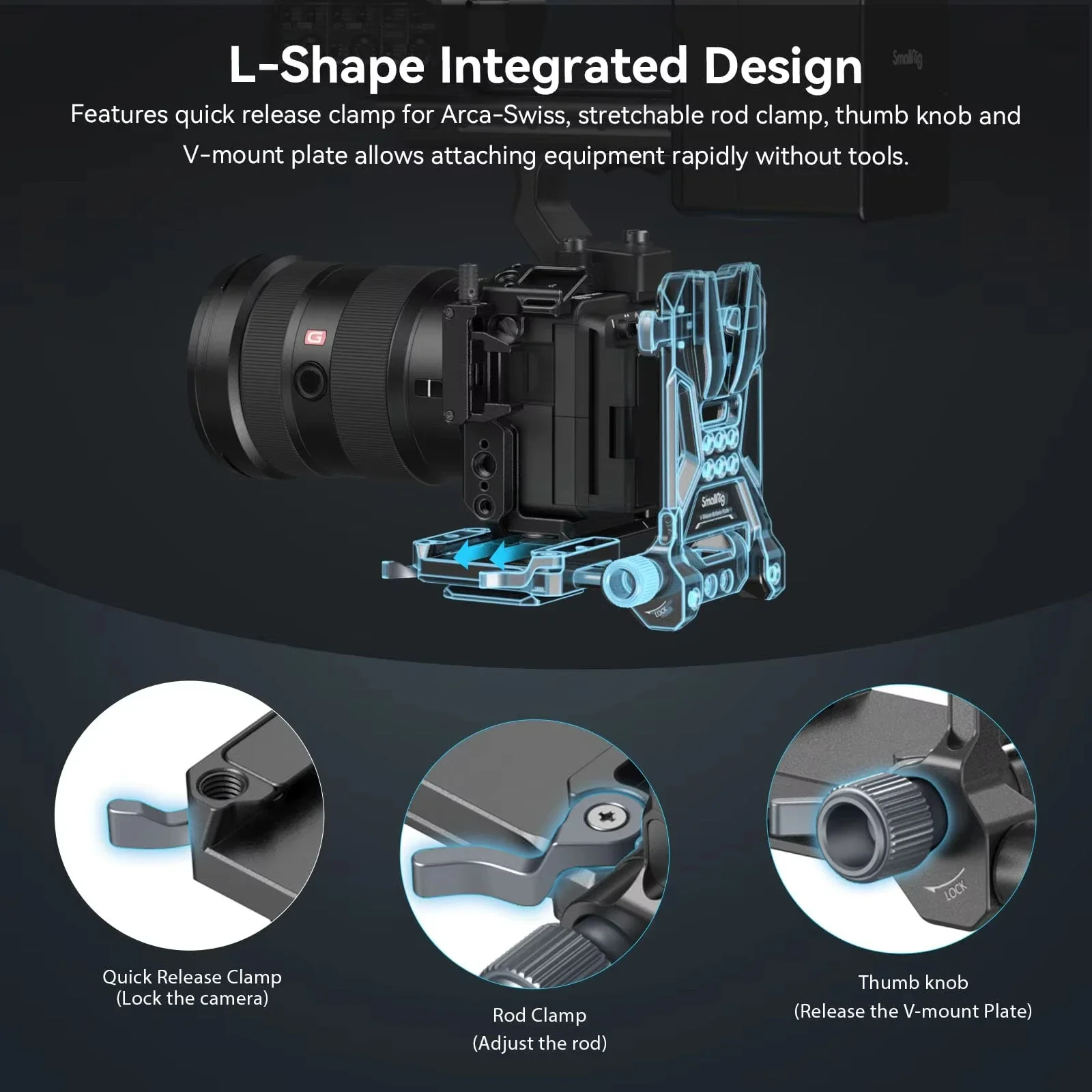 SmallRig V-Mount Battery Plate for DSLR with Quick Release Plate V Lock Battery Mounting Plate for Arca-Swiss, 1/4