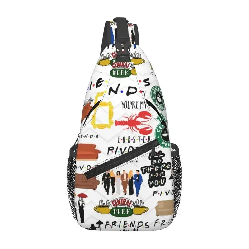 

Custom Vintage Friends Symbol Collage Sling Chest Bag Customized TV Show Crossbody Shoulder Backpack for Men Traveling Daypack