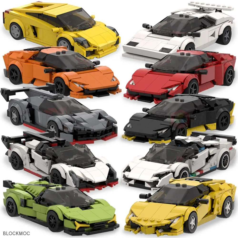 MOC Brick Lambo Poison V2 Gallardo Hurricane Aventador SVJ Countach Sian Miura Racing Sports Car Champion Blocks Retro Cars Toys