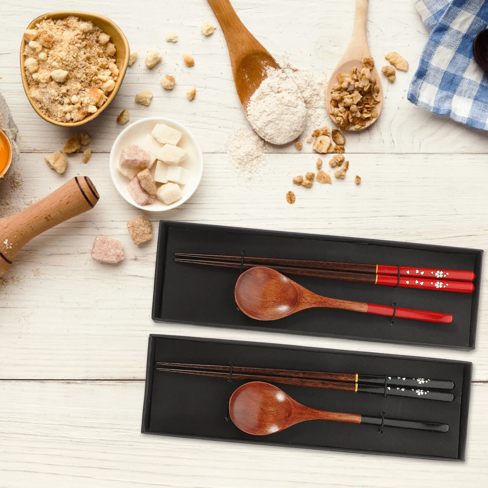 

3Sets Japanese Style Wooden Cutlery Set Smooth Lightweight Tableware for Travel Picnic School Dining Japanese Tableware