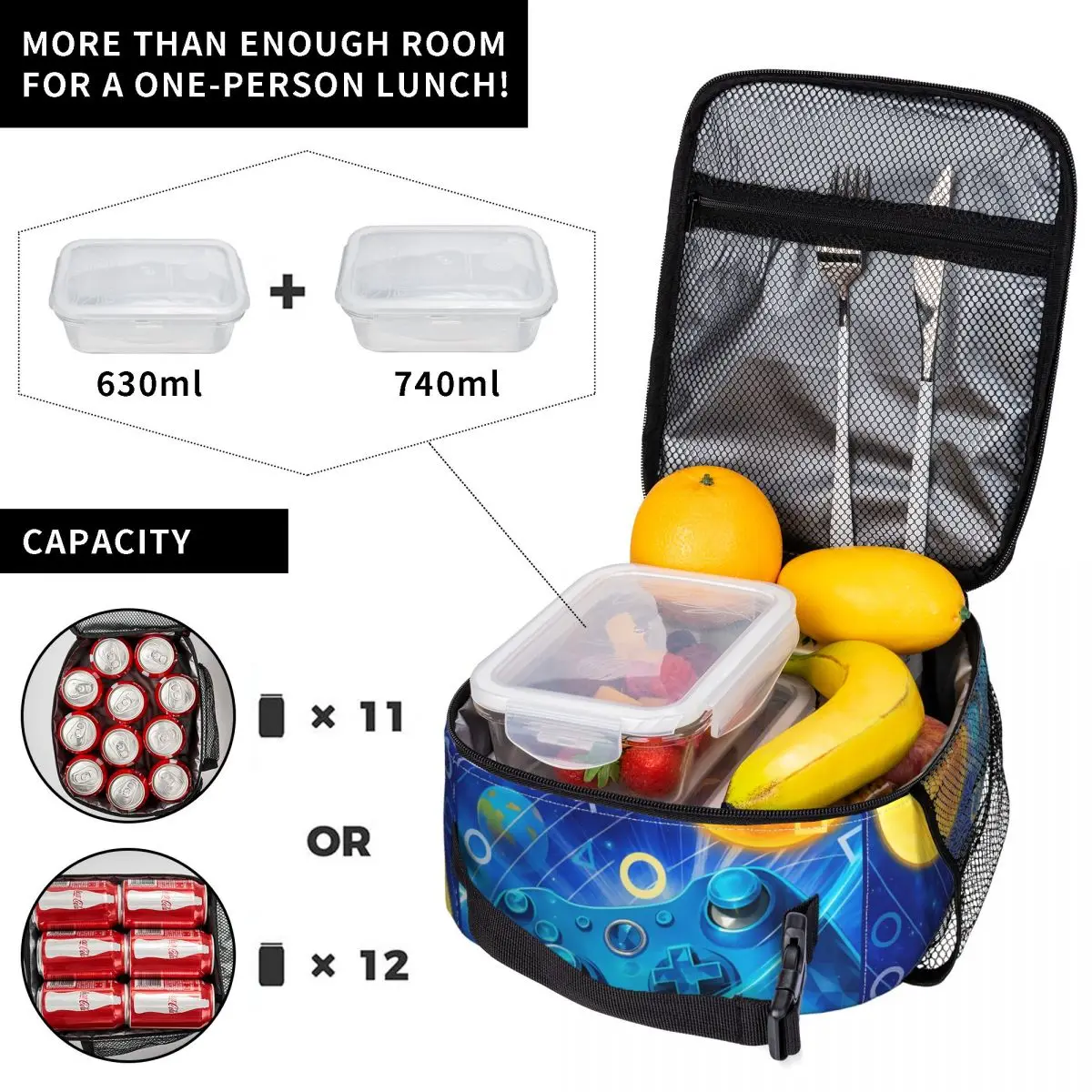 Game Controller Funny Lunch Bag Picnic Lunch Box For Men Funny Graphic Thermal Tote Handbags Waterproof Portable Insulated