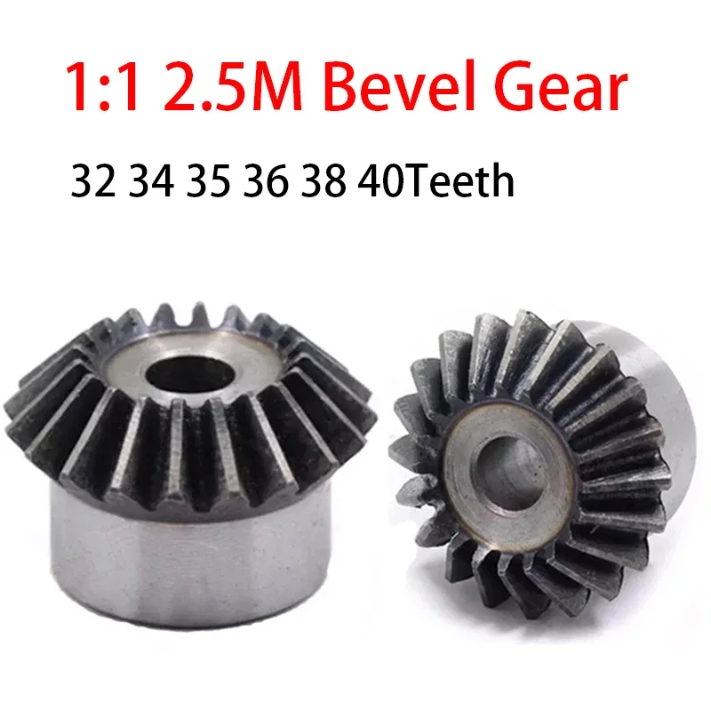 

1pc 2.5M Bevel Gear 32 34 35 36 38 40Teeth 1:1 90 Degrees Meshing Angle Metal Drive Transmission Gear 45# Steel Hardening