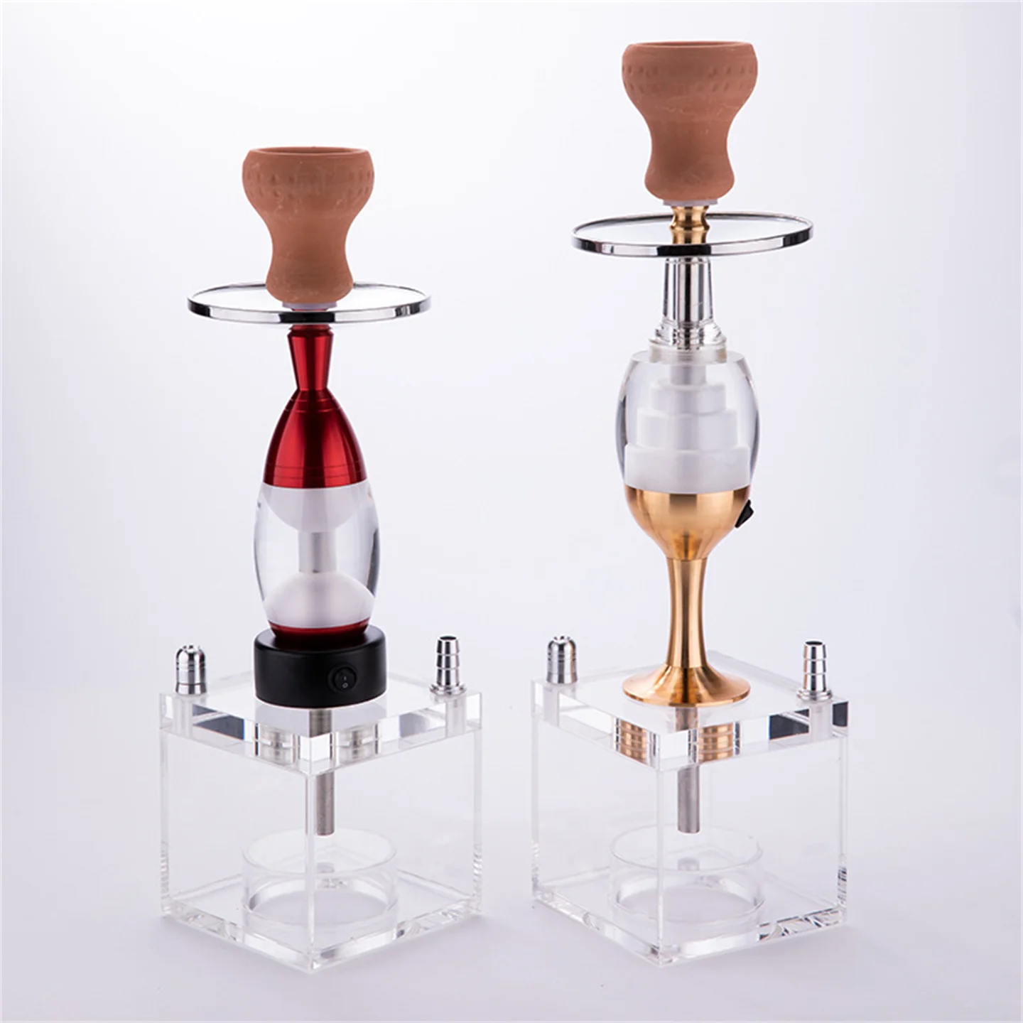 Desk Lamp Style Bar Hookah Complete Set Arabic Shisha Pipes LED lights - 4 Hose Ports & Acrylic Base & Ceramic Bowl