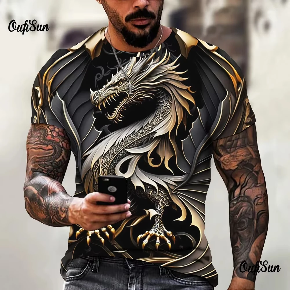 

Men's T-Shirt Fashion 3d Dragon Print T Shirt Vintage New Year Short-Sleeved Oversized Streetwear Tees Summer Casual Men's Tops