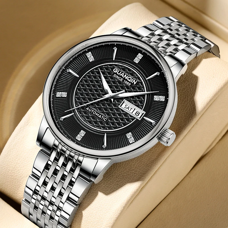 

GUANQIN Роскошные мужские механические часы с автоматическим заводом, дисплей недели и календаря, деловые наручные часы для отдыха, подарки для мужчин