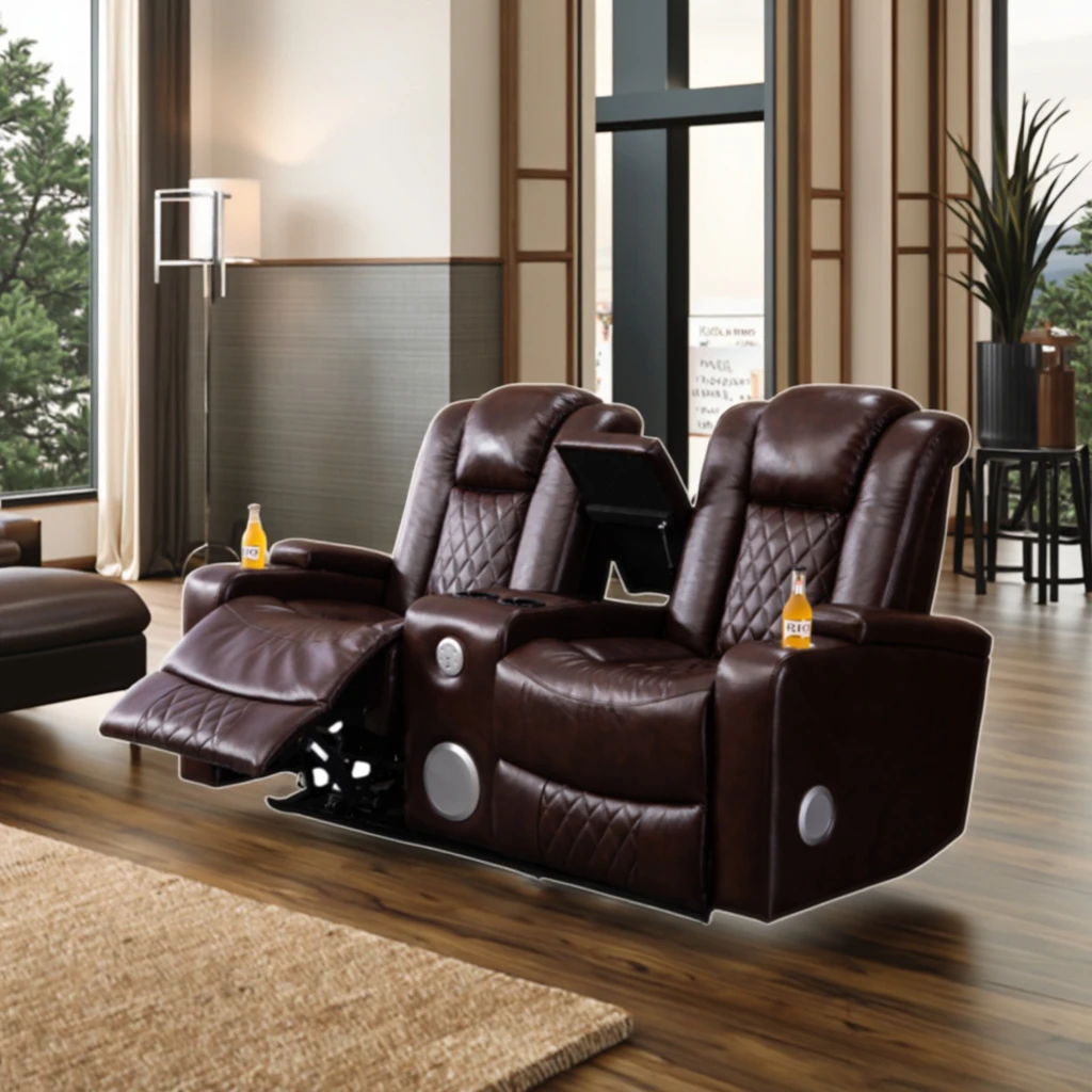 

Modern Two-Seater Cinema Recliner Sofa with Bluetooth Speaker Massage Cup Holder Cooling Lounge Sofa for Home Cinema