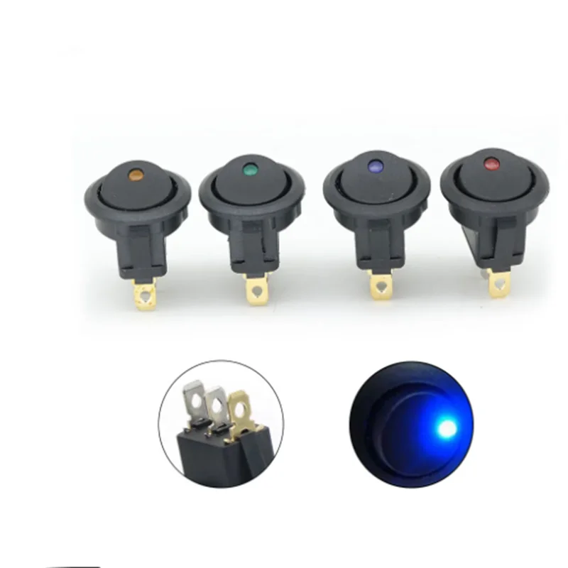 12Pcs Rocker Switch Toggle 12v SPST 3 Pins 2 Position ON/Off Blue LED Light Illuminated Boat Switch