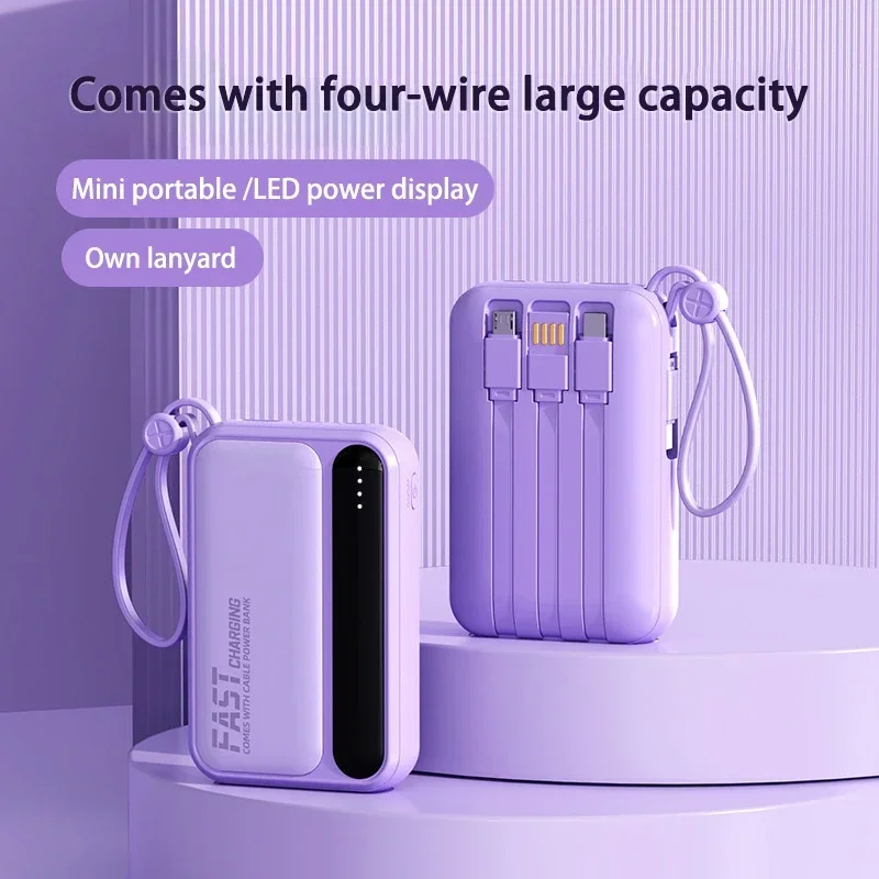 

10000mAh 4 In1 Power Bank Large Capacity Built in Cables Intelligent Digital Display Light Portable Battery For iPhone HUAWEI