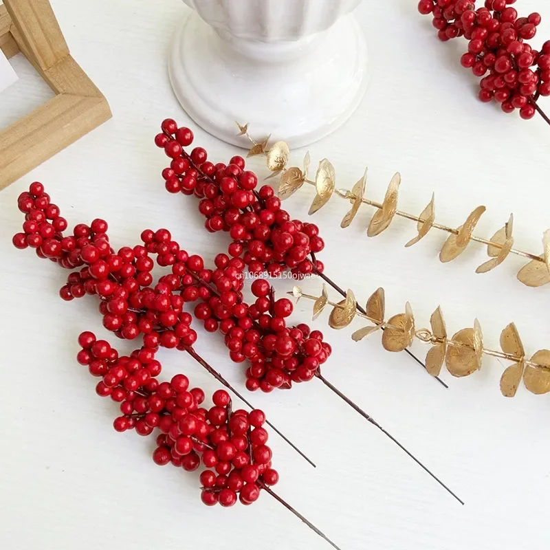 10 Stück künstliche rote Beerenstiele, Weihnachten, künstliche Pflanzen, Beeren, Tannenzweige, DIY-Weihnachtsbaumschmuck, Ornamente, rote Früchte