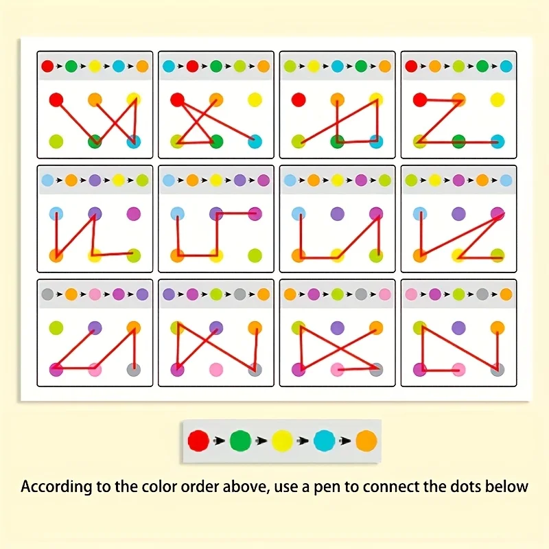Schede di collegamento per l'allenamento con penna cancellabile da 6 fogli: allenamento con messa a fuoco e attenzione sul monitoraggio visivo, riconoscimento dei colori e dei numeri