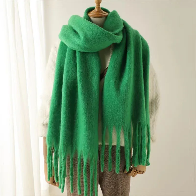 2024 New Winter Soft Brushed Cashmere Solid Pashmina Tassels Scarf Cold Weather Scarves Wraps Women Men Thick Warm Shawl Wraps