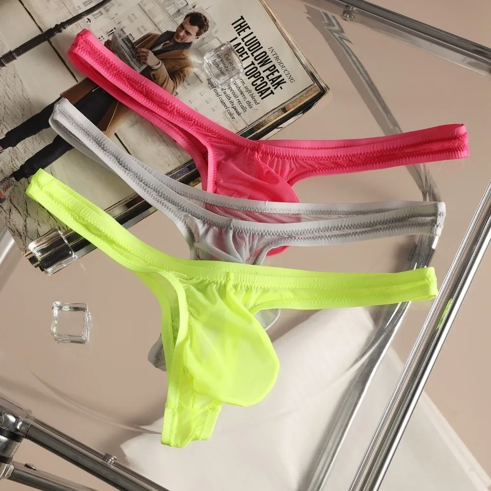 New Ultra-Thin Ice Silk G-String Solid Color Breathable Fabric Men Thong U Shape Low Waist Mens Sheer Underwear