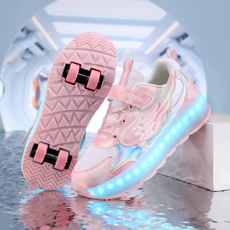 

Новые детские кроссовки, детские роликовые коньки с четырьмя колесами, детская спортивная обувь для улицы, детские кеды.