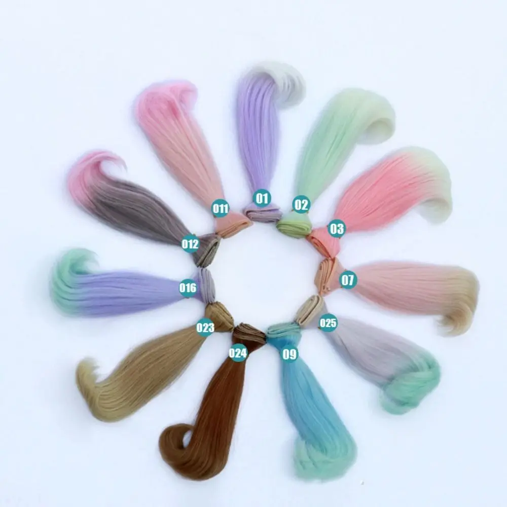 Boneca de fibra química peruca de fibra química abotoada em cabelo de seda macia bjd sd boneca cabelo 15cm cor gradiente