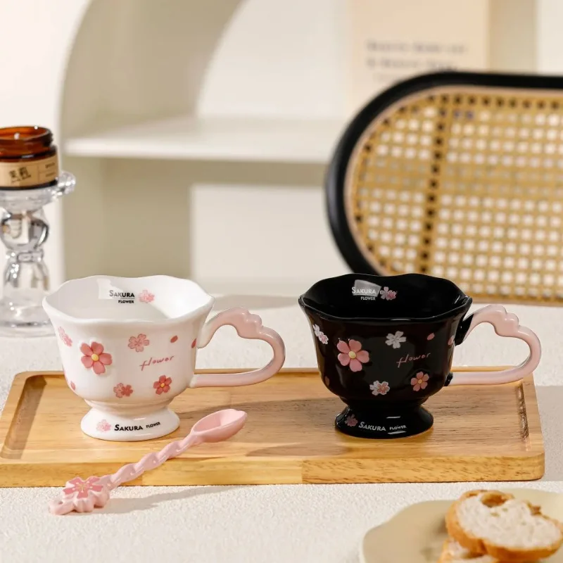 Sakura Ceramic Mug, Creative Coffee Cup With Spoon,High Aesthetic Home & Office Use, Cute Gift for Her,Personalized Water Cup