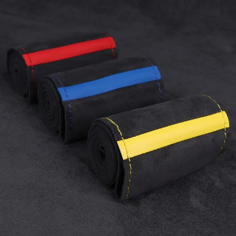 High-End Suede Car Steering Wheel Cover Universal Hand Sewing Soft Suede Leather Diy Steering Wrap 38cm Winter Car Accessories